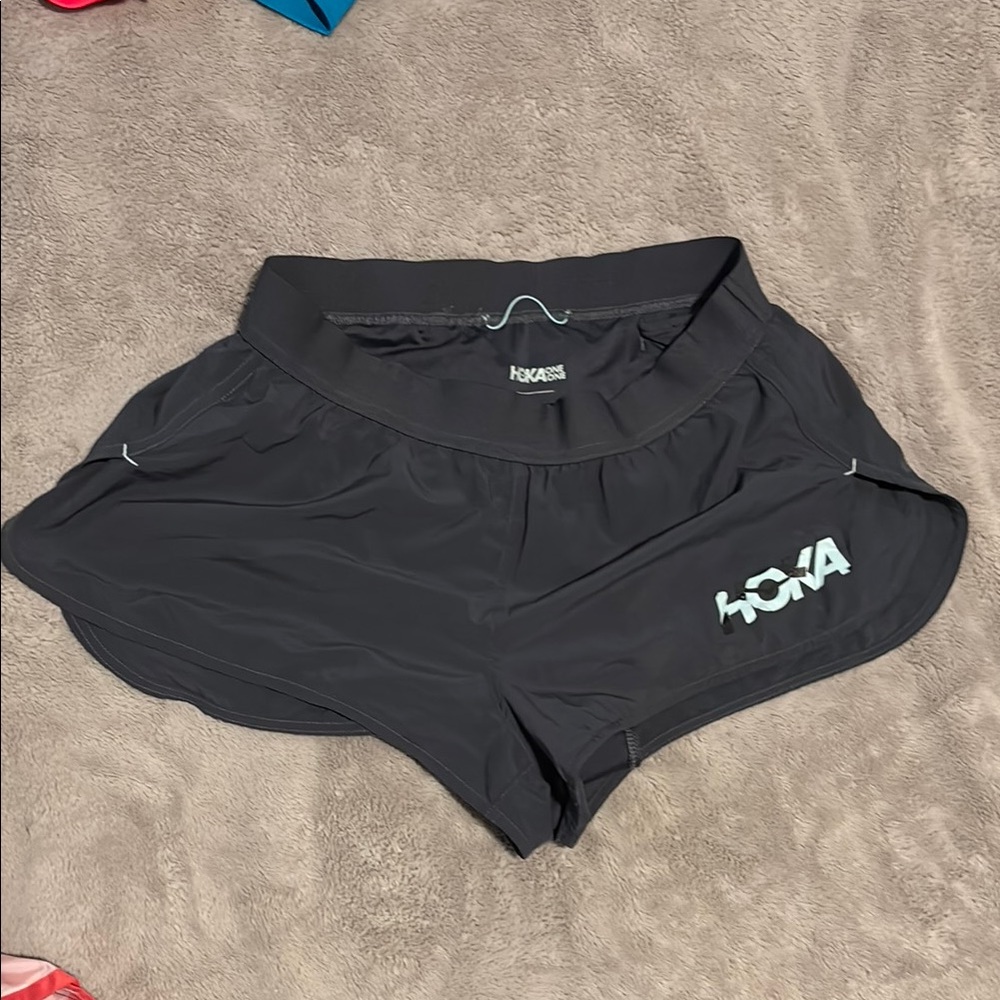 Hoka Black Athletic Shorts with Quick-Dry Fabric